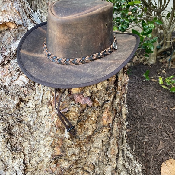Genuine Leather Brown Distressed  Hat  All sizes  (S to 2XL) Available main image 4